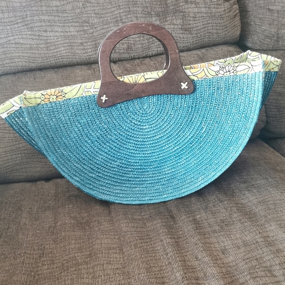 RETRO semi circular embroidered wicker straw bag giannetti - Picture 14 of 14